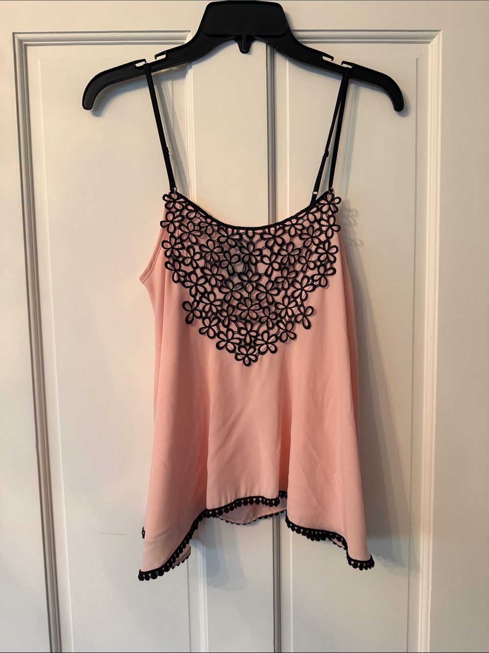 Francesca's Collections Pink Camisole with Black Floral Lace